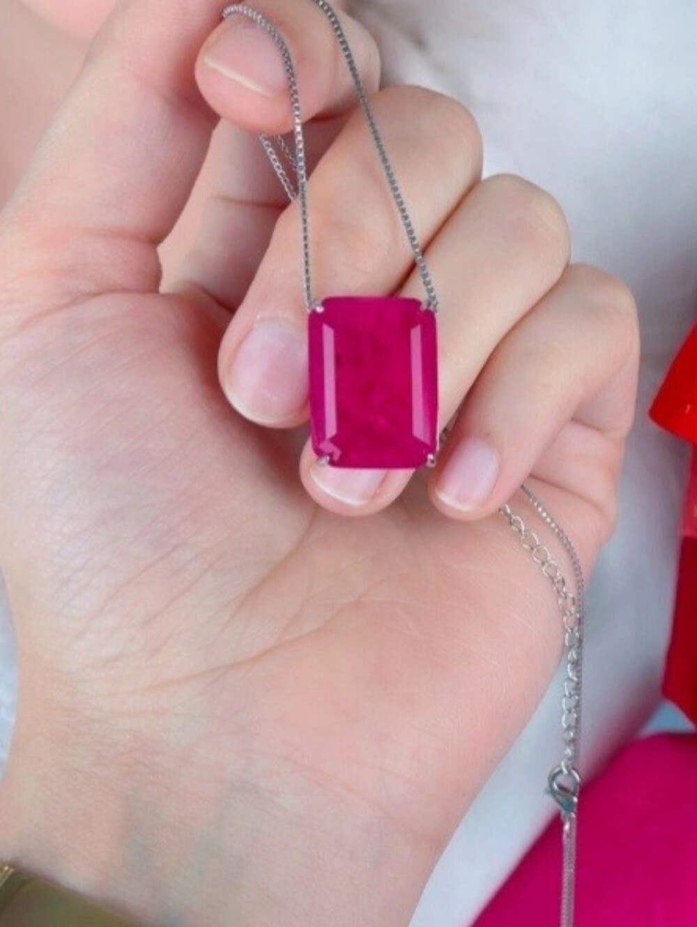 New Fushia Pink Ruby 10ct Necklace - Picture 3 of 7